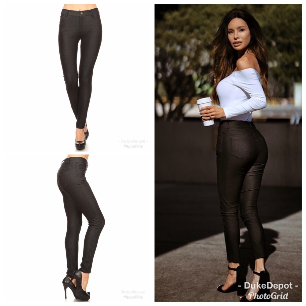 Yelete 5-Pocket Skinny Jeggings Black Cotton Blend